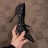 Сексуальные босоножки в горошек с бантом и острым носком для женщин Весна Лето Новое поступление Усыпанные бриллиантами Низкий каблук Модная обувь слипоны