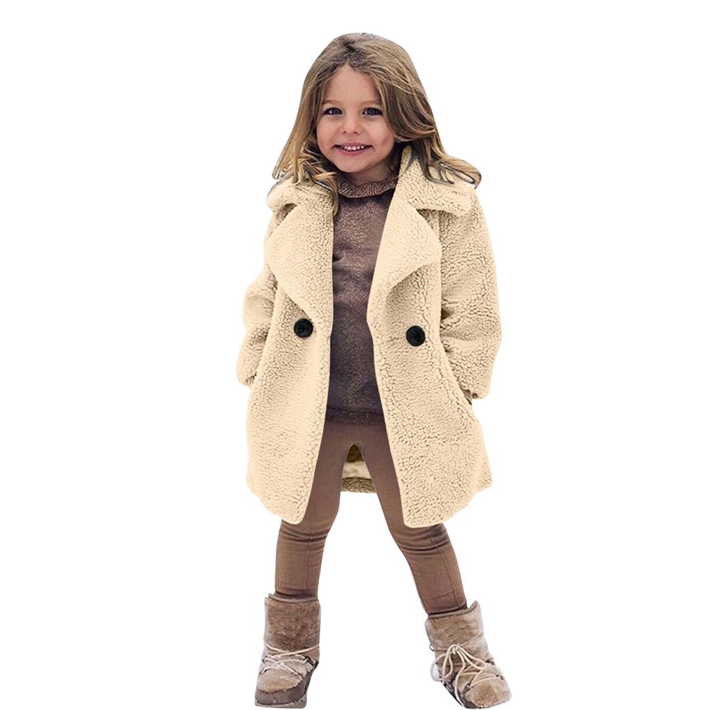Girls Winter Warm Faux Fur Coats Kids Turndown Collar Outerwear Children Solid Colour Overcoat Casual Outer Clothing