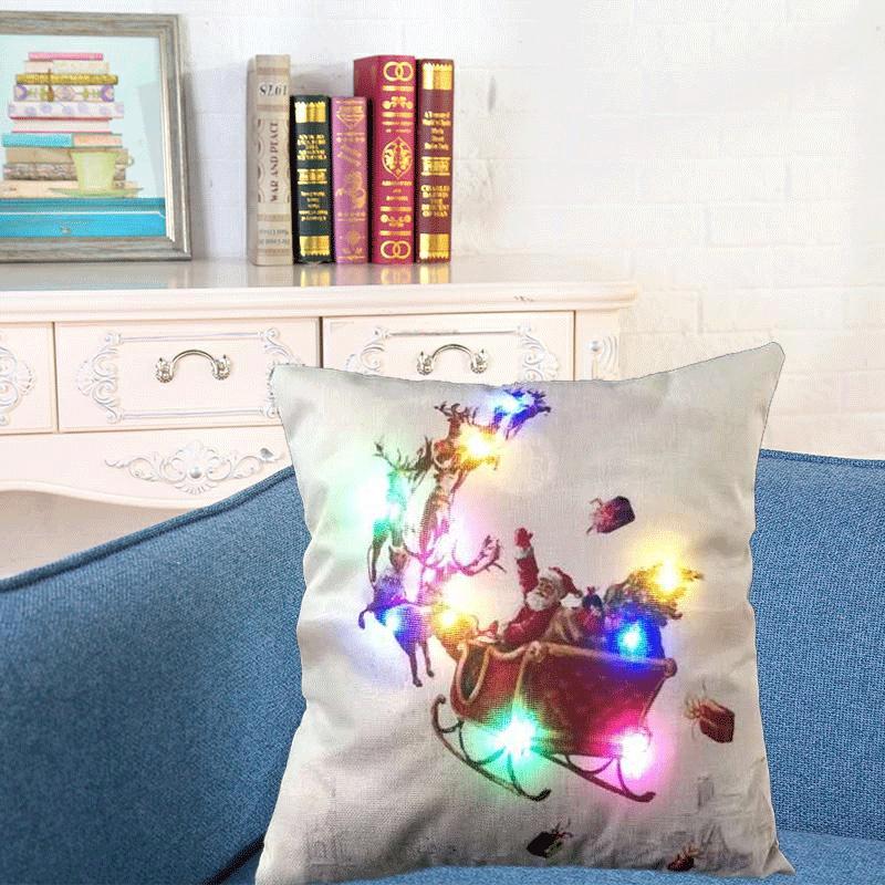 Elegant Cotton Linen Pillow Cover With Led Lights For Charming Christmas Decor