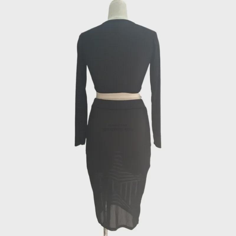 Black Sequin Mesh Contrast Two-Piece Women's Suit