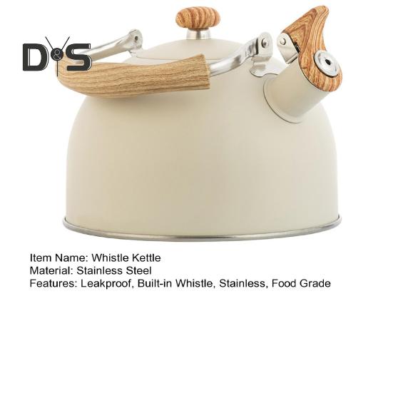 Чайник объемом 2,5 л, нержавеющая сталь, встроенный свисток, герметичный, пищевой, матовый, без запаха, эффективная теплопроводность, термостойкая ручка, газовая индукция.