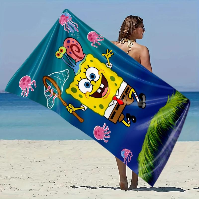 SpongeBob Beach Towel SpongeBob SquarePants beach towel featuring vibrant underwater scene with jellyfish and snail on deep