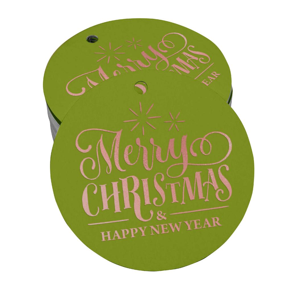 Inkdotpot Pack Of 100 Real Gold Foil Paper Tags Merry Christmas & Happy New Year Text Favor Hang