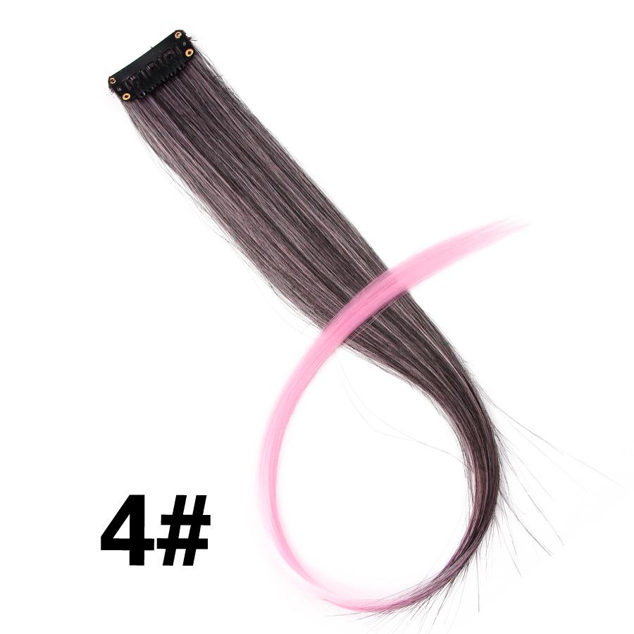 Clip In One Pieces Hair Extensions Straight Ombre Purple Blue Pink Extension Hair Women Synthetic False Fake Hair