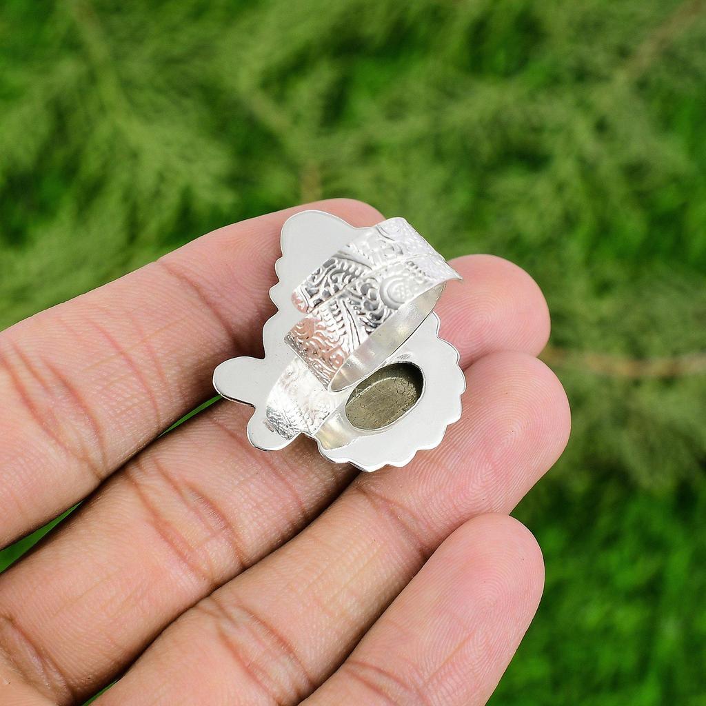 Gift For Her 925 Silver Natural Pyrite Gemstone Stackable Adjustable Ring