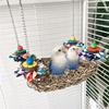 Multiuse Bird Perch Chewable Hammock Cage Hanging Toy with Natural Woven Straw Safe For Pet Parrots Entertainment Fun
