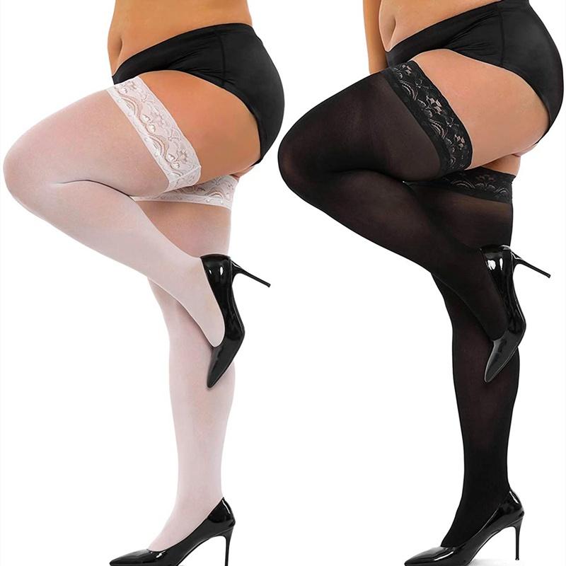 Plus Size Lace Thigh High Stockings Sheer Extra Large Size Lace Stockings for Women