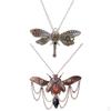 2Pcs Steampunk Vintage Rhinestone Decor Dragonfly Big Shaped Gears Women Necklace Chain
