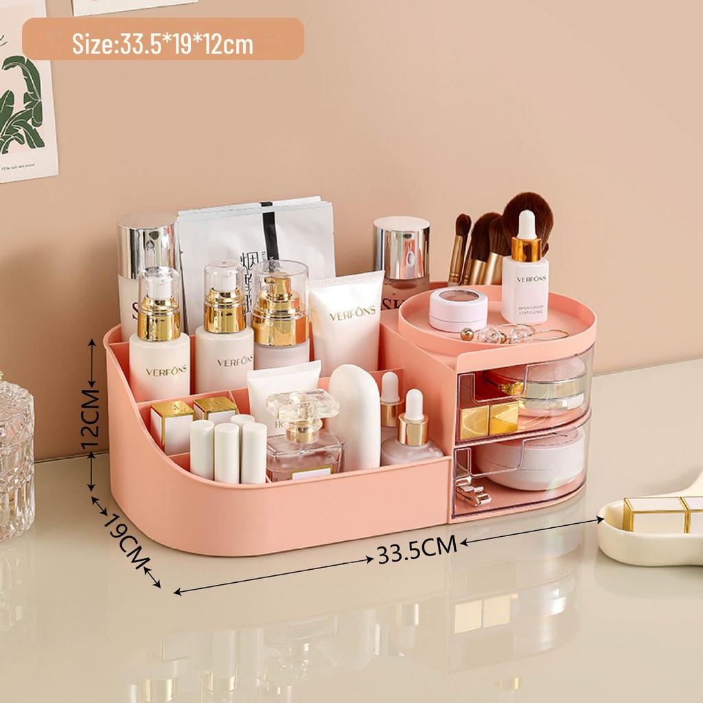 Multifunctional Cosmetic Storage Box with Makeup Mirror and Lipstick Organizer