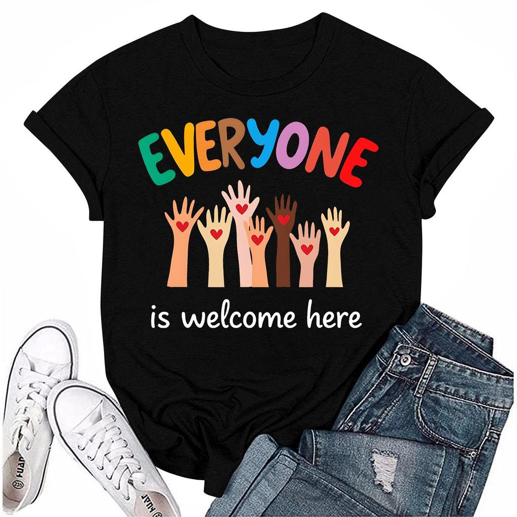 Взрослые Повседневные Ежедневные Круглый вырез с принтом Короткие рукава Футболка Топ с буквами