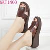 Fashion GKTINOO Summer Slippers Female Fashion Genuine Leather Wedges Heel Soft Sole Hollow Open Toe Mom Shoes Platform Ladies Sandals