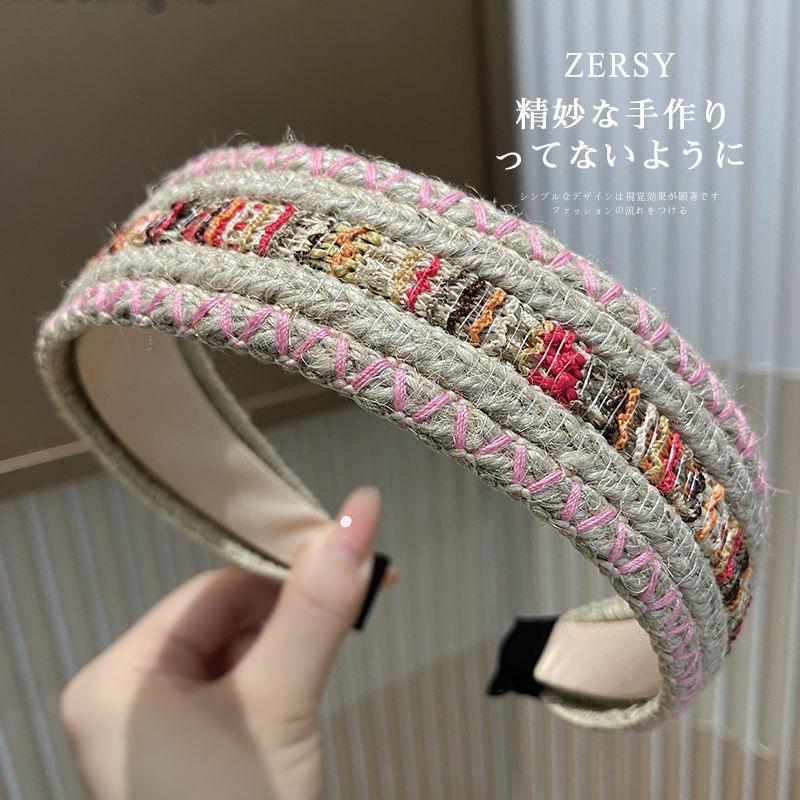 Bohemian Woven Wide Headband for Women, Vacation Style Non-slip Hair Hoop, Colorful Stitching Hairband for Washing Face & Daily Use