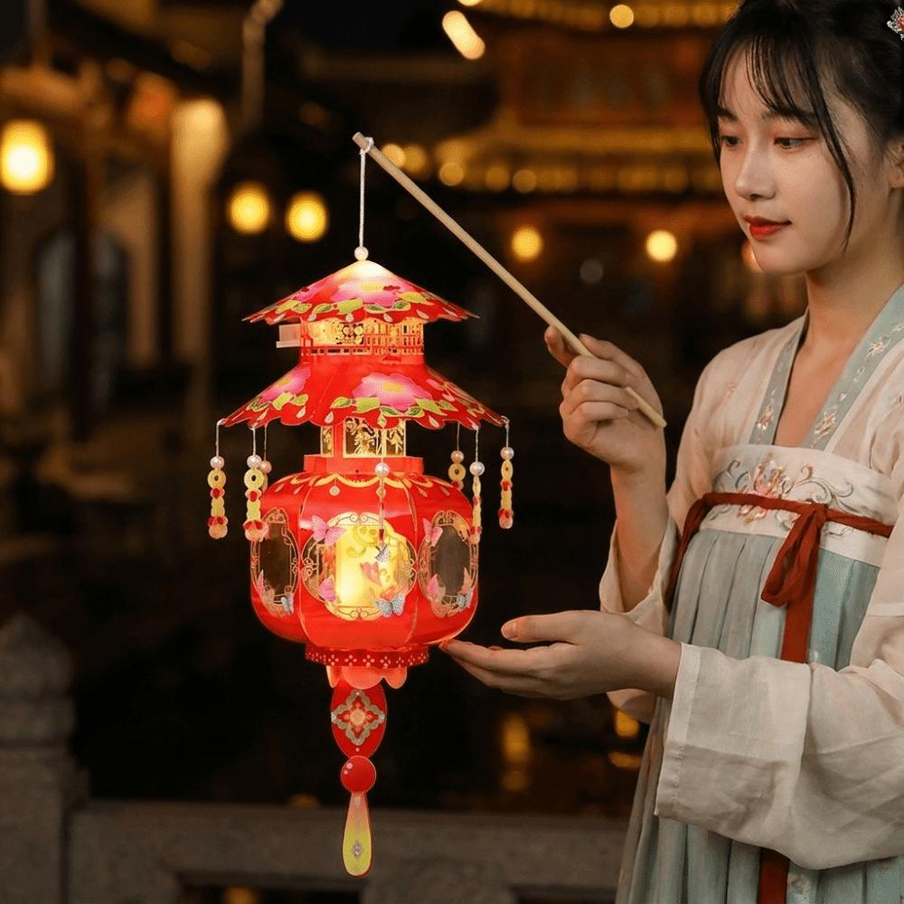 Pagoda Mid-Autumn Festival Lantern Lightweight Glowing DIY Craft Material Kit Chinese Style Removable Hanging LED Lantern Gift
