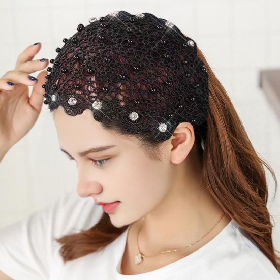 4 шт. Женская повязка на голову с цветочным кружевом, полым дизайном, искусственным жемчугом, обруч для волос, бохо-стиль, широкие эластичные аксессуары для волос