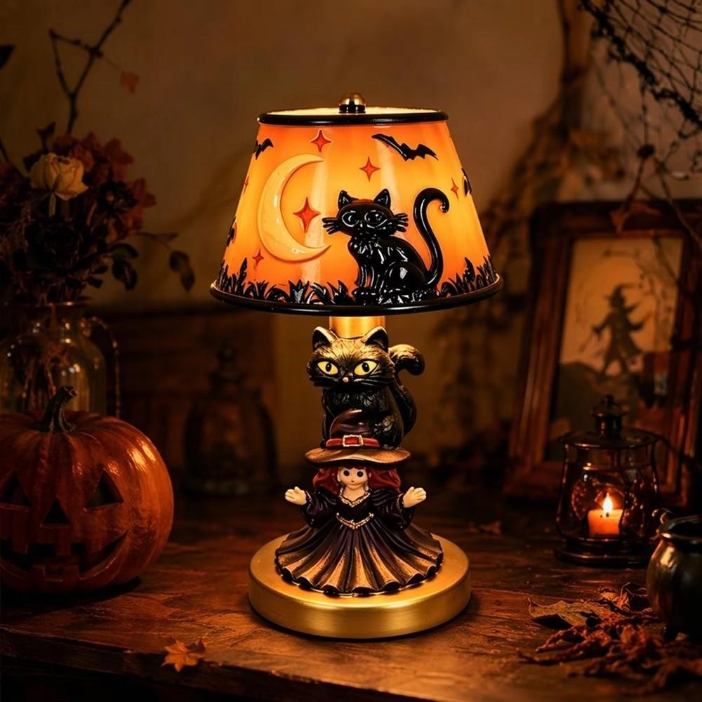 Handcrafted Resin Pumpkin Lamp USB Powered Witch Hat Table Lamp Halloween Table Lamp Office Decor