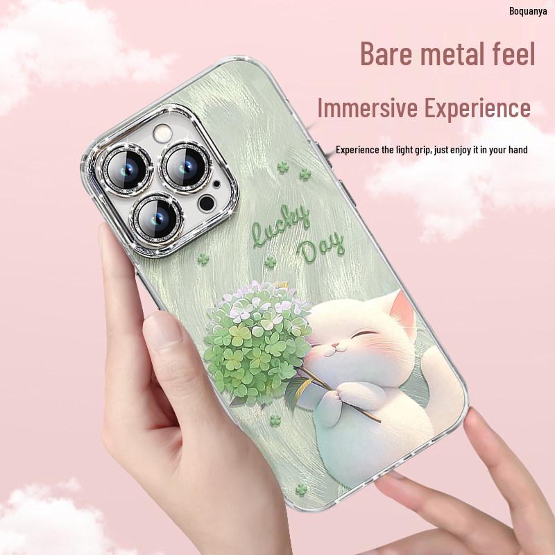 Креативный милый чехол с котенком 14pro с защитой экрана для iPhone 16 Pro Max (Модель 2025 г.)
