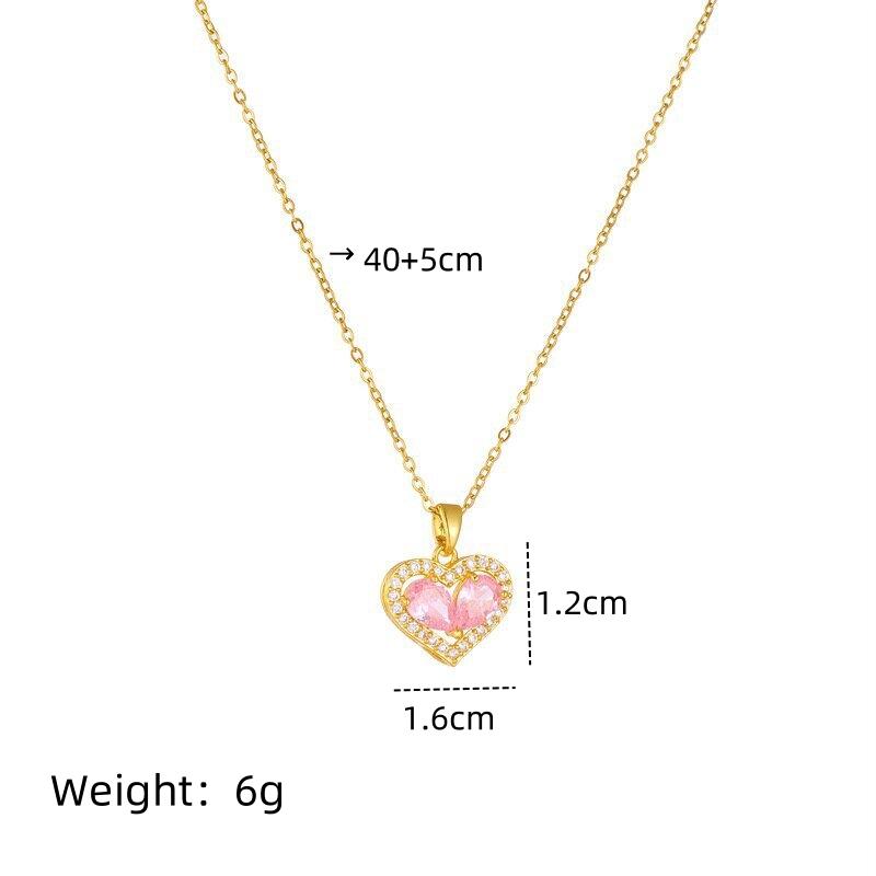 1 Pcs Women Fashion Accessories Inlaid Pink Glass Copper Pendant Necklace Hundreds of Light Luxury Style Jewelry