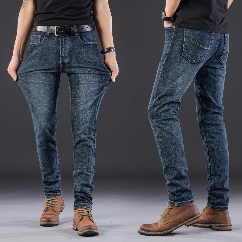 Winter Men's Elastic Jeans Thick Straight Loose Large Size Thickened Elastic Men's Trousers