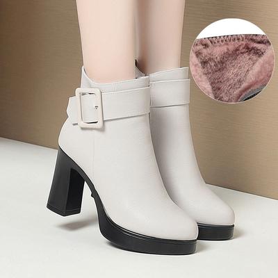 9 см Модные Удобные Ботинки из Мягкой Кожи Женские Туфли на Платформе Осень Зима 2025 Блочный Высокий Каблук Ботильоны с Мехом Офис