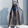Summer Long Lace Skirt Women Black White Mesh Voile Casual Skirts Low Waist Bohemian Sexy Transparent Maxi Wear