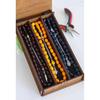 Набор четок из специального порошкового янтаря с кисточками в деревянной коробке по 3 шт.