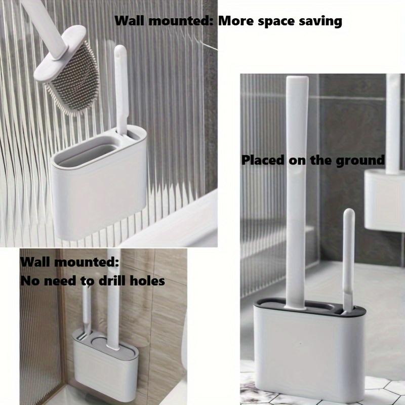 Силиконовая туалетная щетка с настенным контейнером для хранения - Плоская конструкция головки, Подходит для уборки ванной комнаты и кухни, Прочный силиконовый материал