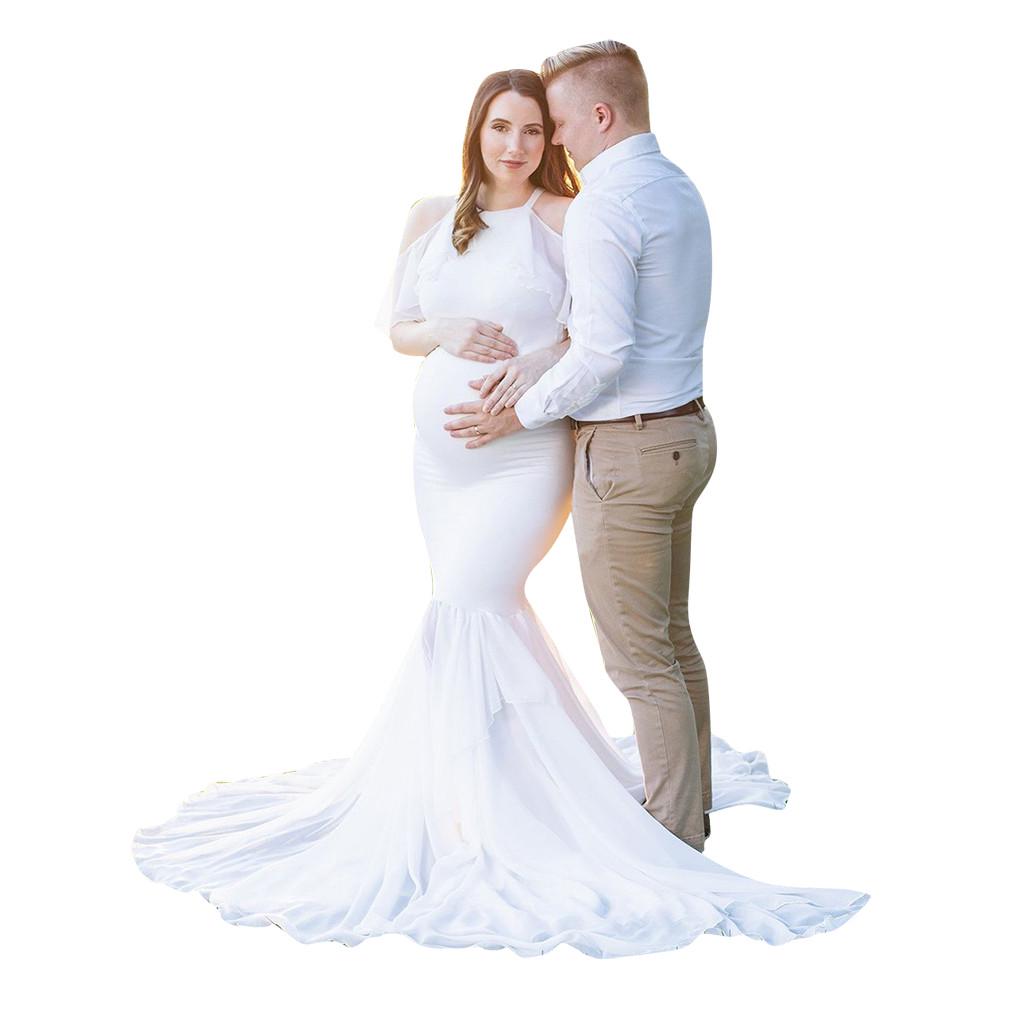 Для женщин беременных реквизит для фотосессии с короткими рукавами и оборками однотонное платье