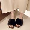 Теплые меховые балетки женские тапочки модные квадратные носки зимние женские элегантные уличные туфли с леопардовым принтом