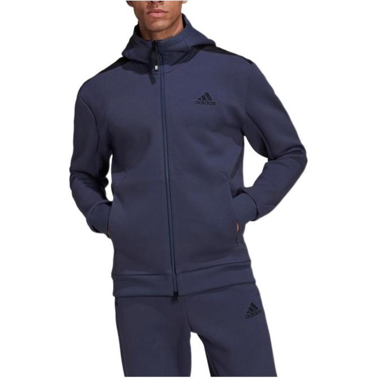 adidas Однотонная куртка с капюшоном и аппликацией логотипа на молнии, мужские топы, синие HC5780