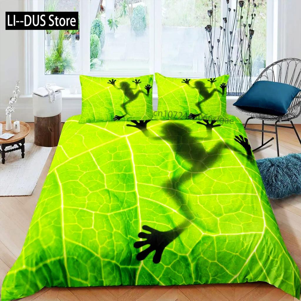 Комплект пододеяльников с изображением лягушки, милый мультяшный узор лягушки Kawaii, размер King Queen, полиэстер, чехол с наволочкой для детей и девочек