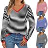 Women's V-Neck Striped Color Long Sleeve Casual Sweater