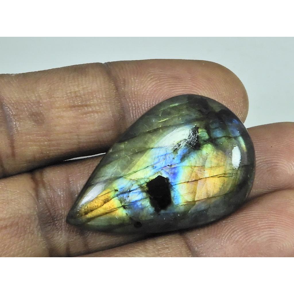 53Cts. Natural Purple Flash Labradorite Pear Cabochon Gemstone 23X36X08MM B-332