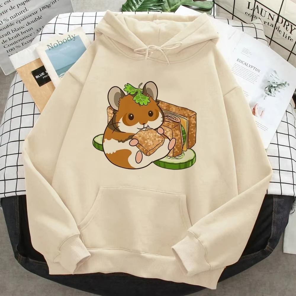 Hamster Cute Graphic Printed Hoodies Women Graphic Kawaii Anime Fleece Pulls Sweater Women Autumn Winter Hoodies Clothing