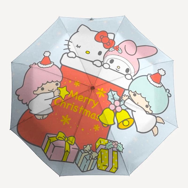 1pc Hello Kitty Christmas Stocking with Presents - Automatic Opening Umbrella, Portable Folding Design, 8-Rib Iron Frame Outdoor Umbrella, Festive Gif