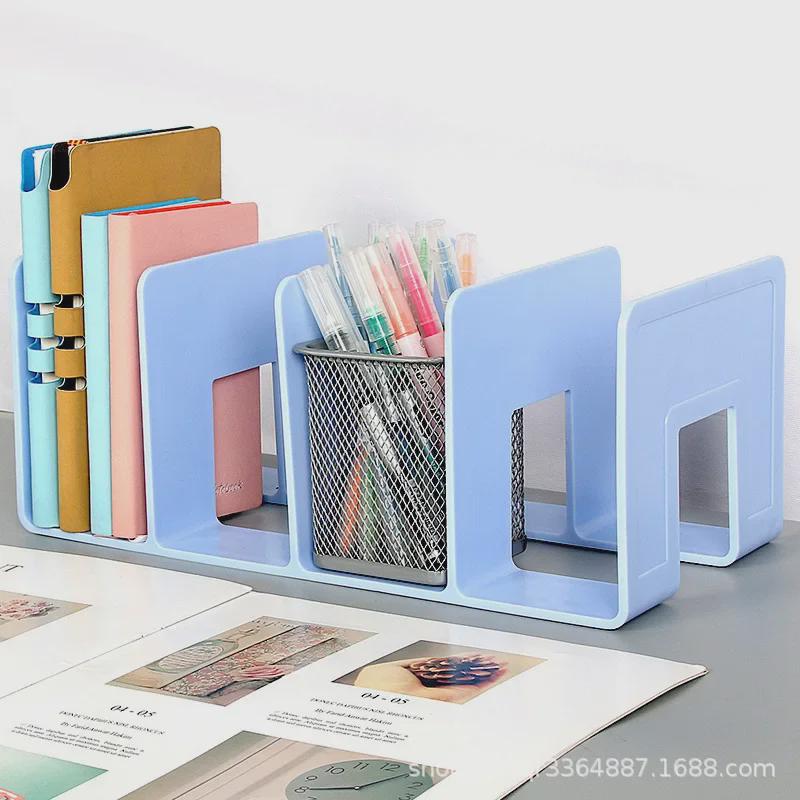 Книжная полка из разноцветного акрила с четырьмя колоннами: Прозрачная стойка для хранения офисных и студенческих настольных принадлежностей