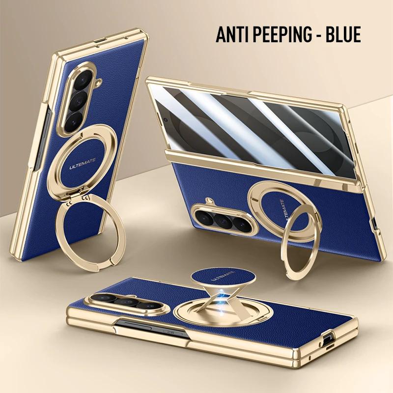 Luxury PU Leather Case For Samsung Galaxy Z Fold8 Fold 8 Ultra Rotating Magnetic Stand Hand Strap Metal Lens Glass Screen Cover