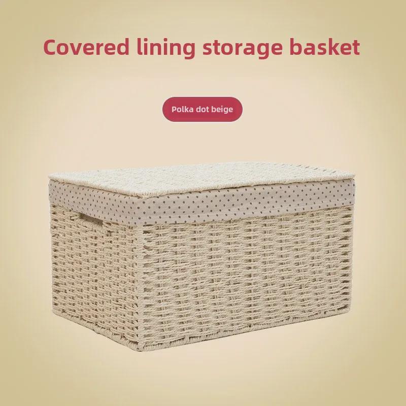 «Маленький плетеный соломенный ящик для хранения с крышкой для рабочего стола в спальне»