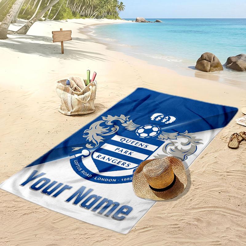 Queens Park Rangers FC Personalized Printed Beach Towel Soccer Logo Support Custom Name Text Absorbent Towel For Sport Travel Special Gift