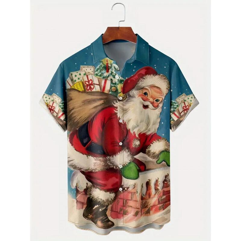 Рождественская мужская рубашка в гавайском стиле с 3D-принтом, большого размера, кардиган в стиле TUME, модный городской свободный крой, короткий рукав, молния