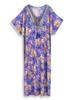 EDOLYNSA Plus Size Kaftan Purple Bohemian Printed Tasseled V-neck Summer Long Beach Dress Women Homewear Swim Suit Cover Up Loose Caftan Q1627
