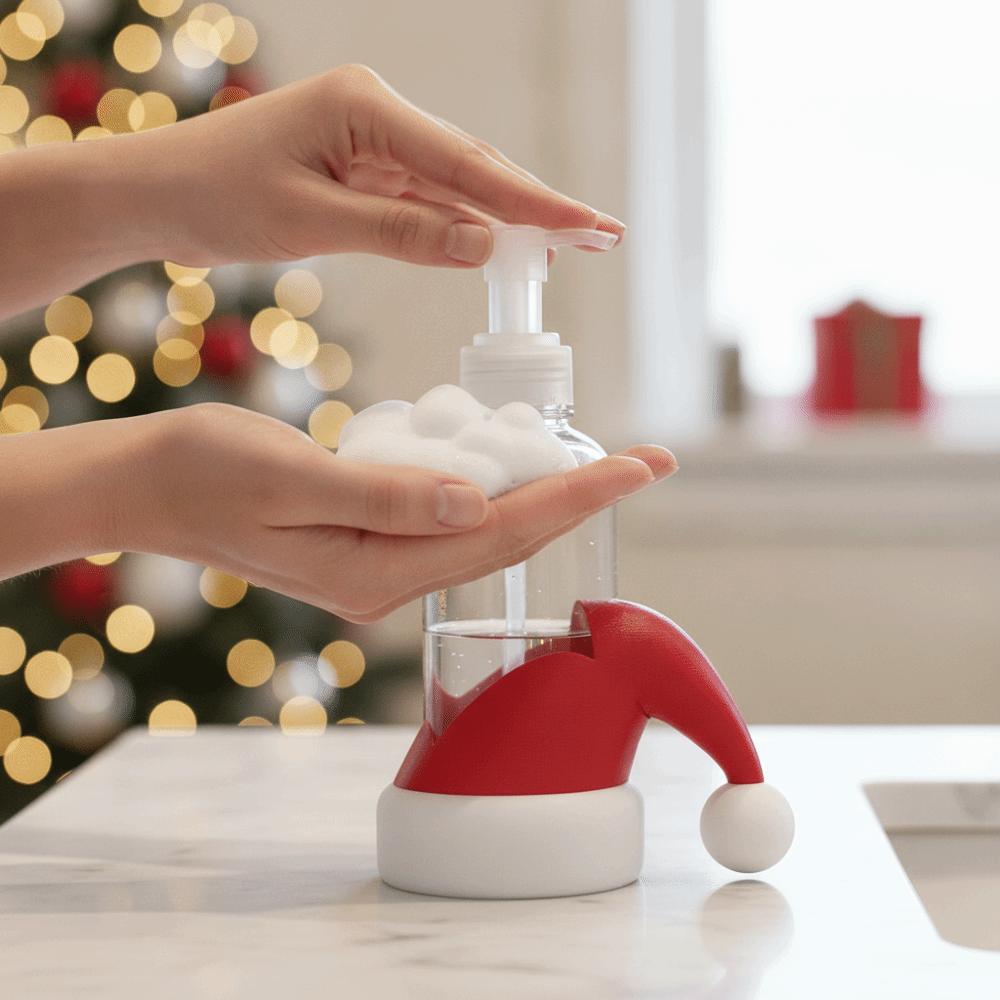 Bright Red Christmas Hat Bottle Holder 3D PlA Desktop Soap Dispenser Family Gathering