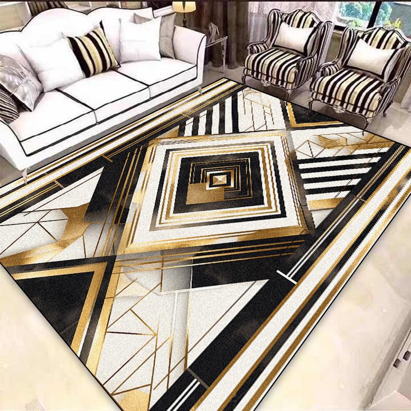 Легкая роскошь Европейский ковер Черное золото Украшение гостиной Ковры для диванной зоны для спальни Гардероб Нескользящие Моющиеся напольные коврики