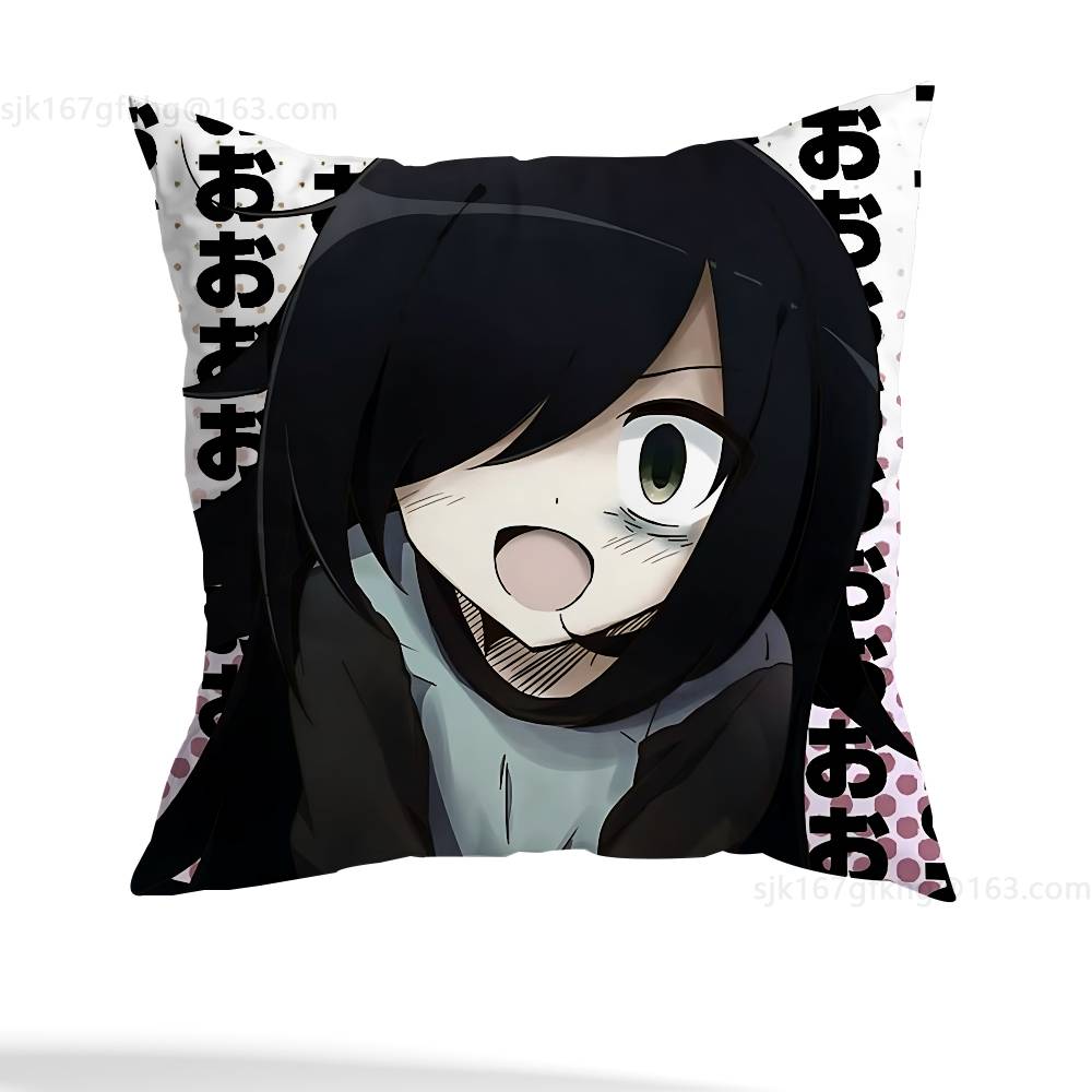 Anime Kuroki Tomoko Pillow Case Square Double-Sided Printing Short Plush Sofa Cushion Cover Bedroom Bedside Pillow