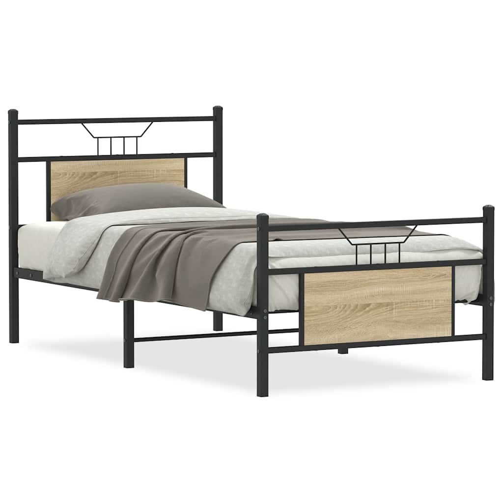Bed Frame without Mattress Sonoma Oak Finish 75 x 190 cm Engineered Wood