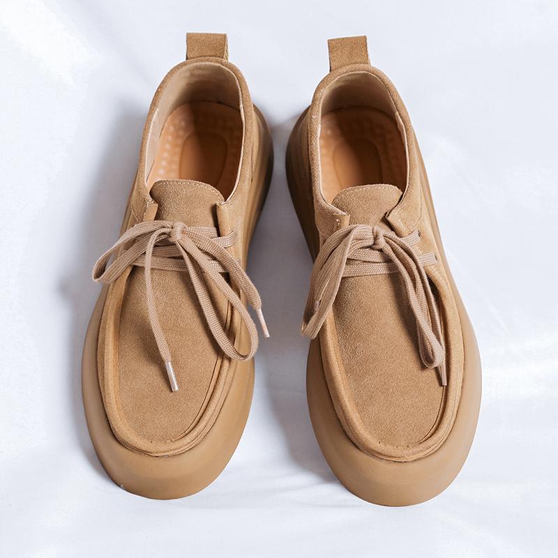 Spring Cow Suede Leather Designer Platform Loafers Lace Up Soft Sole Outdoor Sports Shoes for Men Travel and Hiking Casual Shoes
