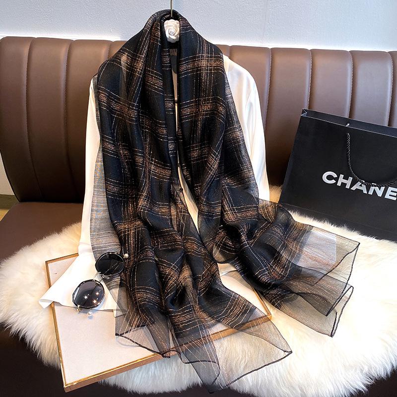 Роскошный весенне-летний шелковый шарф, женский шаль, женские платки-хиджабы, клетчатые женские тонкие банданы из пашмины, повязка на голову