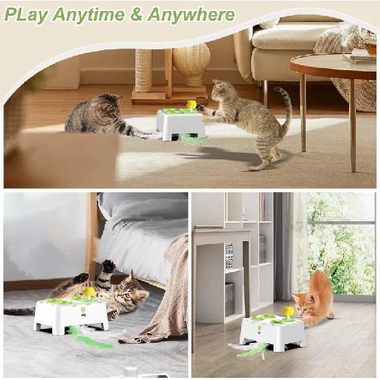 Whack A Mole Automatic Pop-Up Rechargeable Feather Toy for Cats Dogs Interactive Playing Kitten Training Pet Supplies