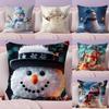 Cute Decorated Snowman Christmas Third Pillow Case Silky Short Plush With Invisible Zipper Dustproof Sofa Cushion Cover