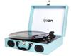 Портативный чемодан для записей ION Audio работает на проигрывателе виниловых дисков Light Blue, тип, встроенный динамик, портативный, батареи, транспорт,