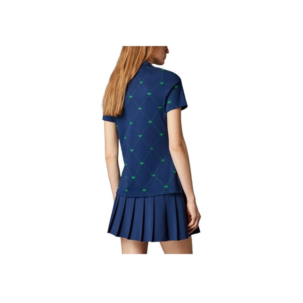 Adidas Originals Trefoil SS25 Originals Fashion Comfortable Versatile Short Sleeve Polo Shirt Women Tops Night-Blue Green JM8266